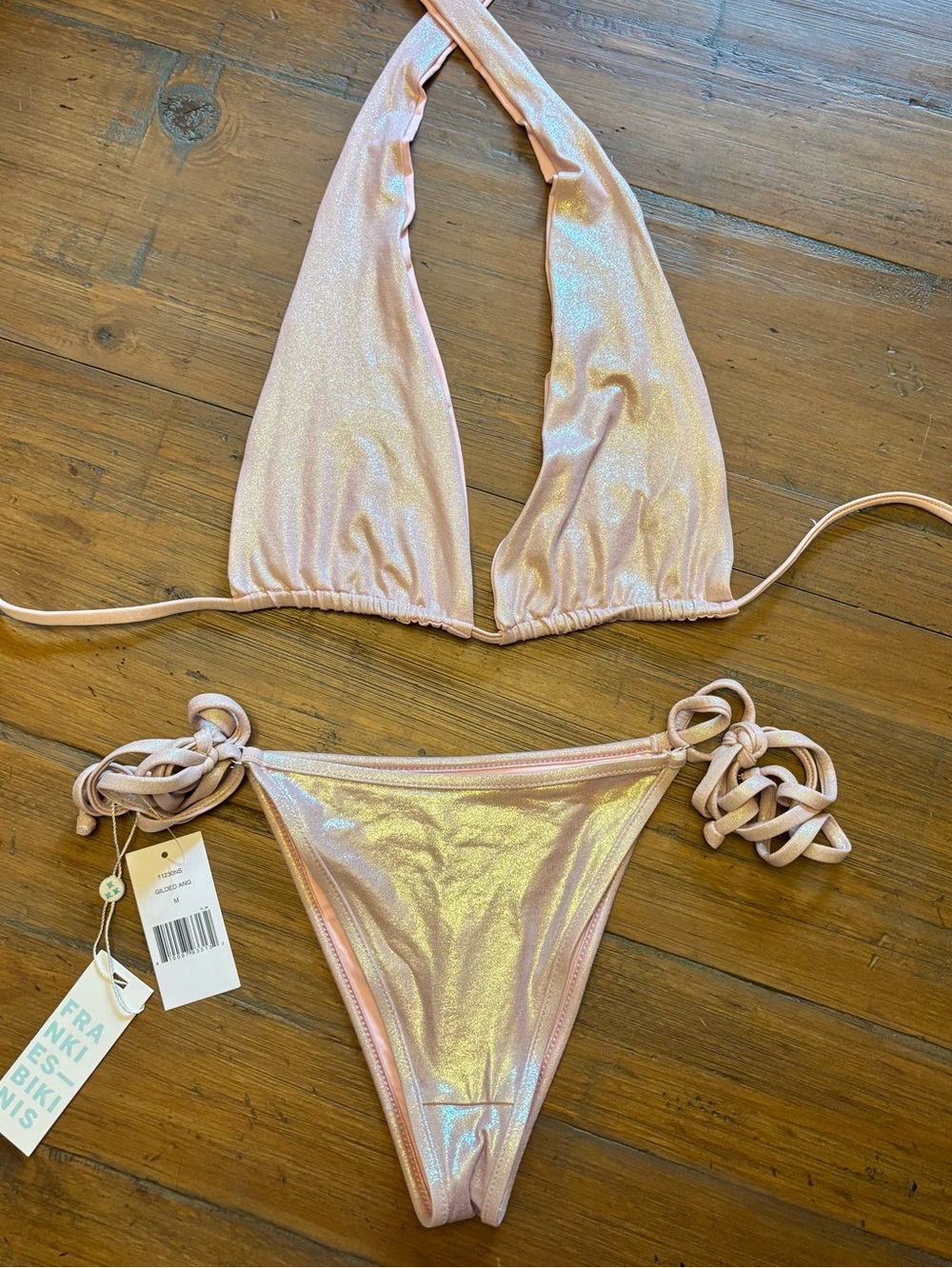 NWT Frankie’s bikinis gilded angel iridescent bikini set